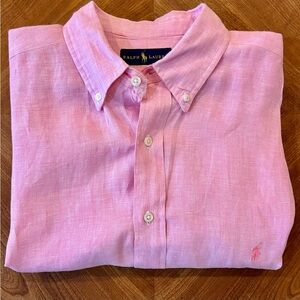 Polo Ralph Lauren Button Down Sz L Tall/Long 100% LINEN PINK Shirt